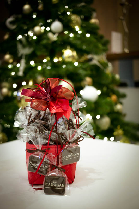 Printing On Chocolate - Birch bark basket filled with 30 pcs of 7 g promotional chocolate bars, 370g