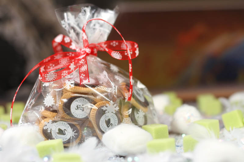 Chocolate Biscuits - 20 Biscuits in a Bag with printed snow flakes and ribbon, 110g