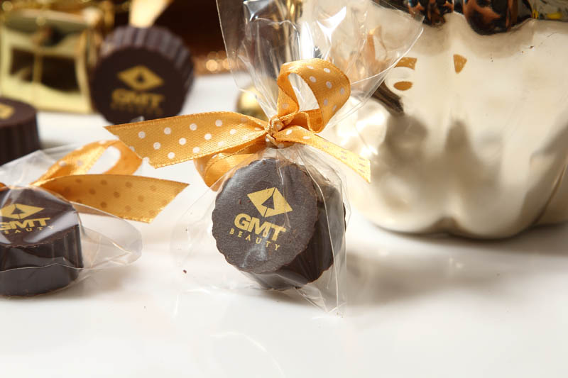 Exhibition Marketing - 13g Praline with Hazel Nut Cream Filling in a polybag with Ribbon